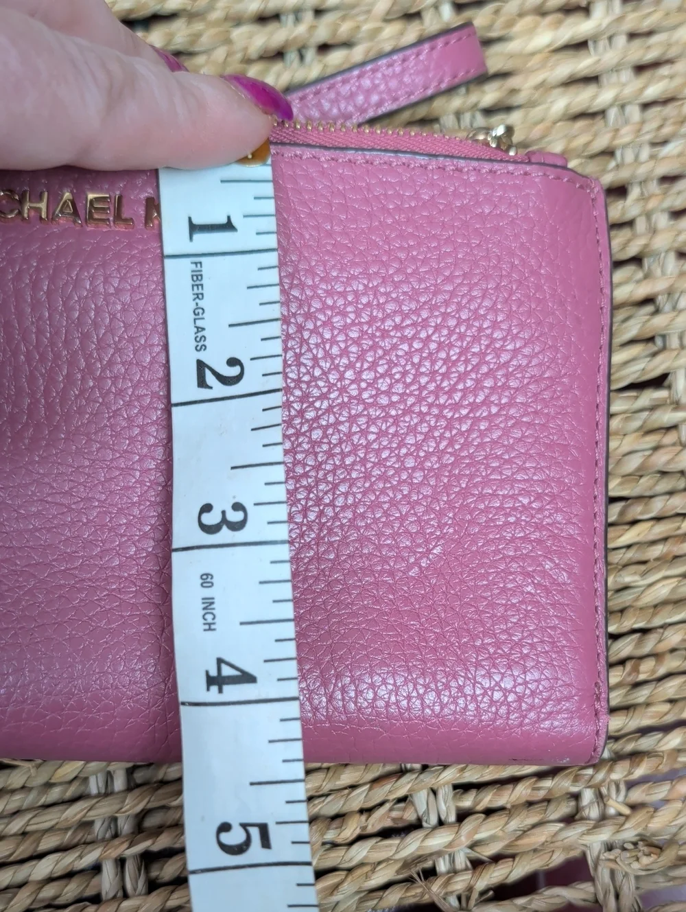 Michael Kors Pink Pebbled Leather Wristlet with Gold Logo